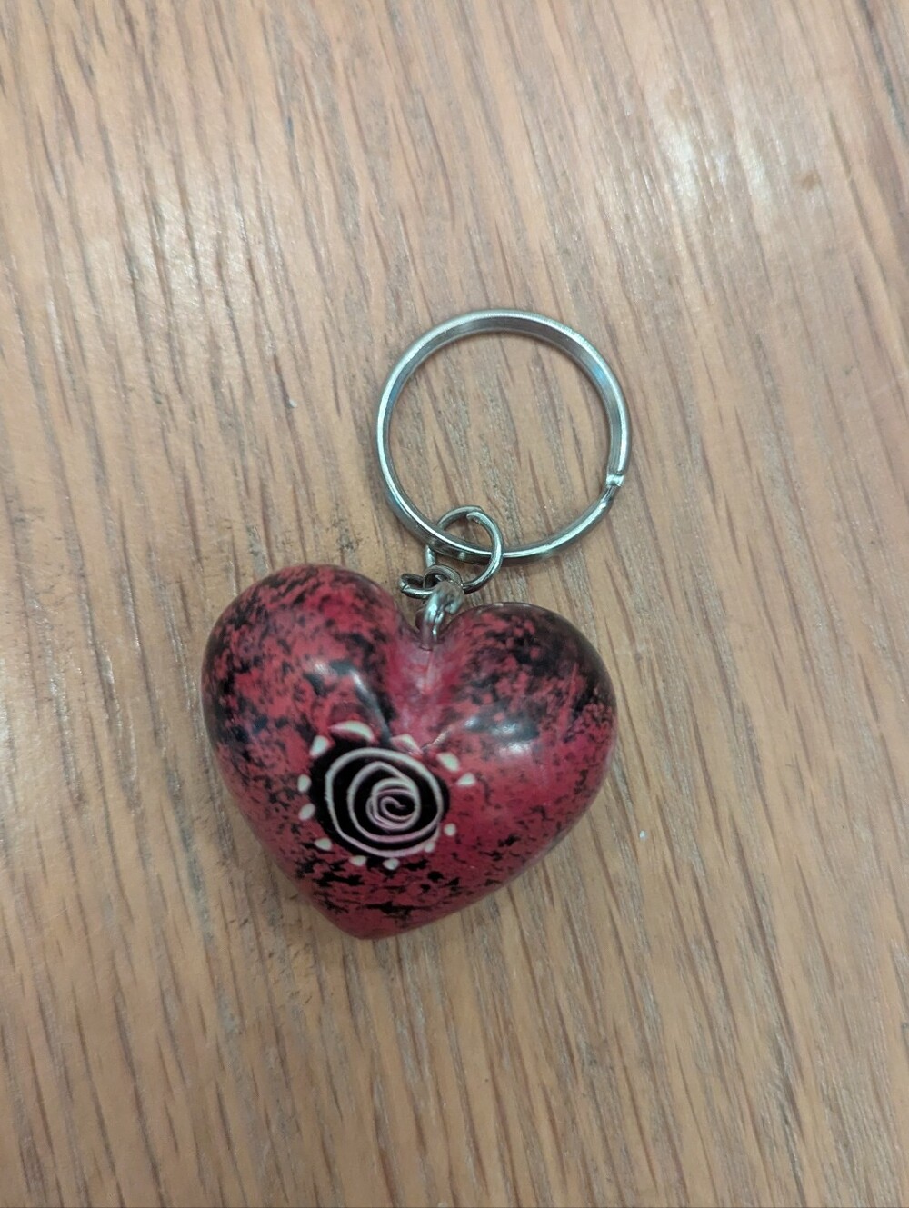 Red Heart Keychain with Swirl Accent